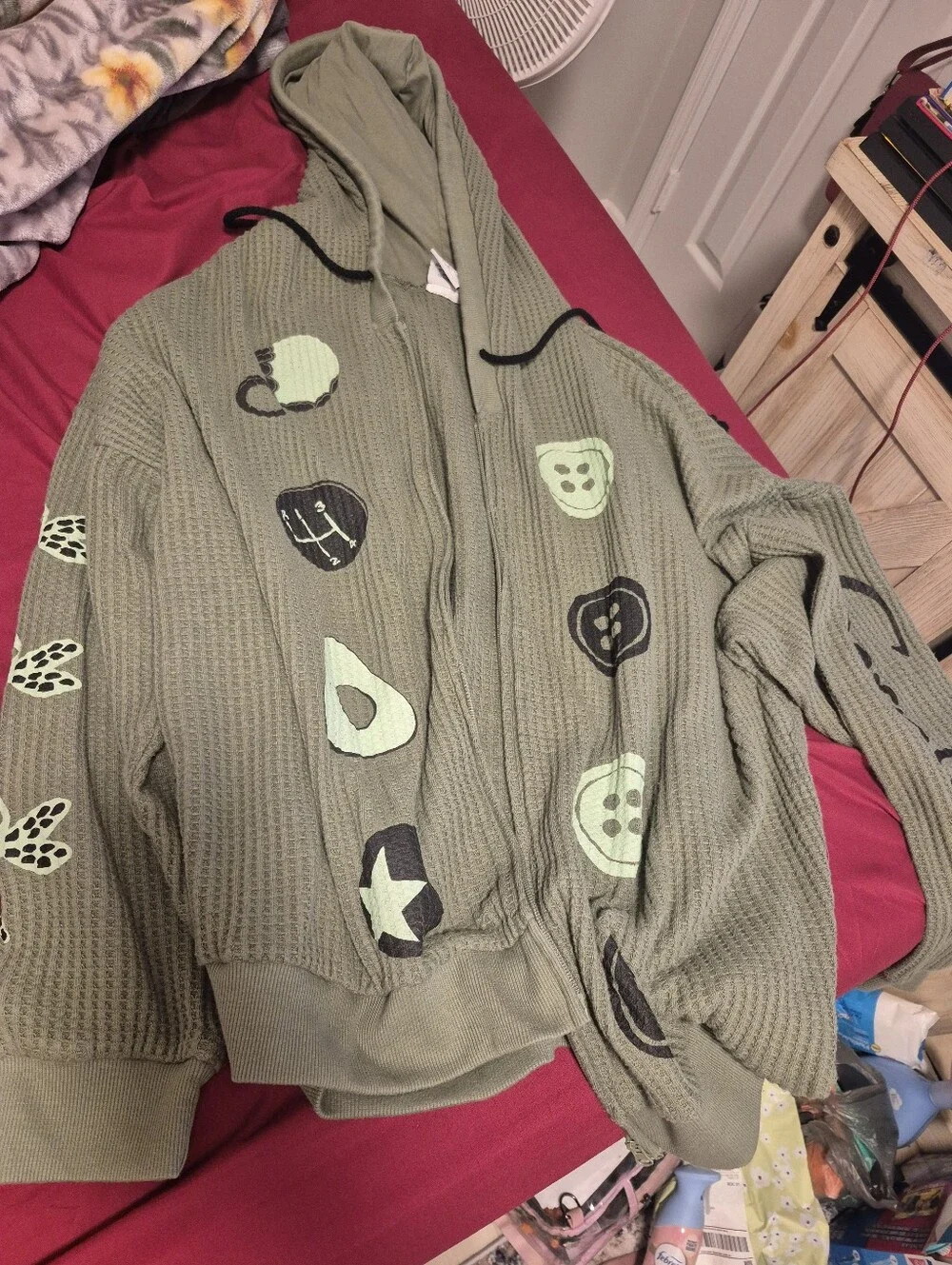 Coraline button waffle zip up sweater